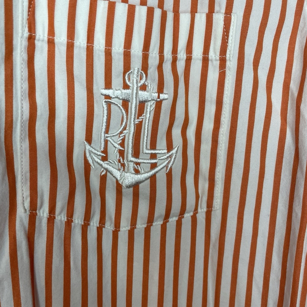 Lauren Ralph Lauren Orange & White Stripe Blouse with RLL Logo Size Large Petite - Picture 2 of 8